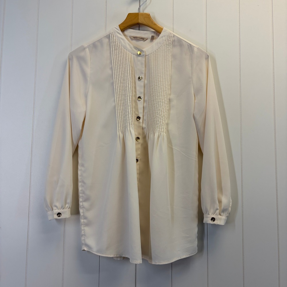 Soft Surroundings Quiet Luxury Pintuck Blouse Women Size M Cottage Prairie Chic